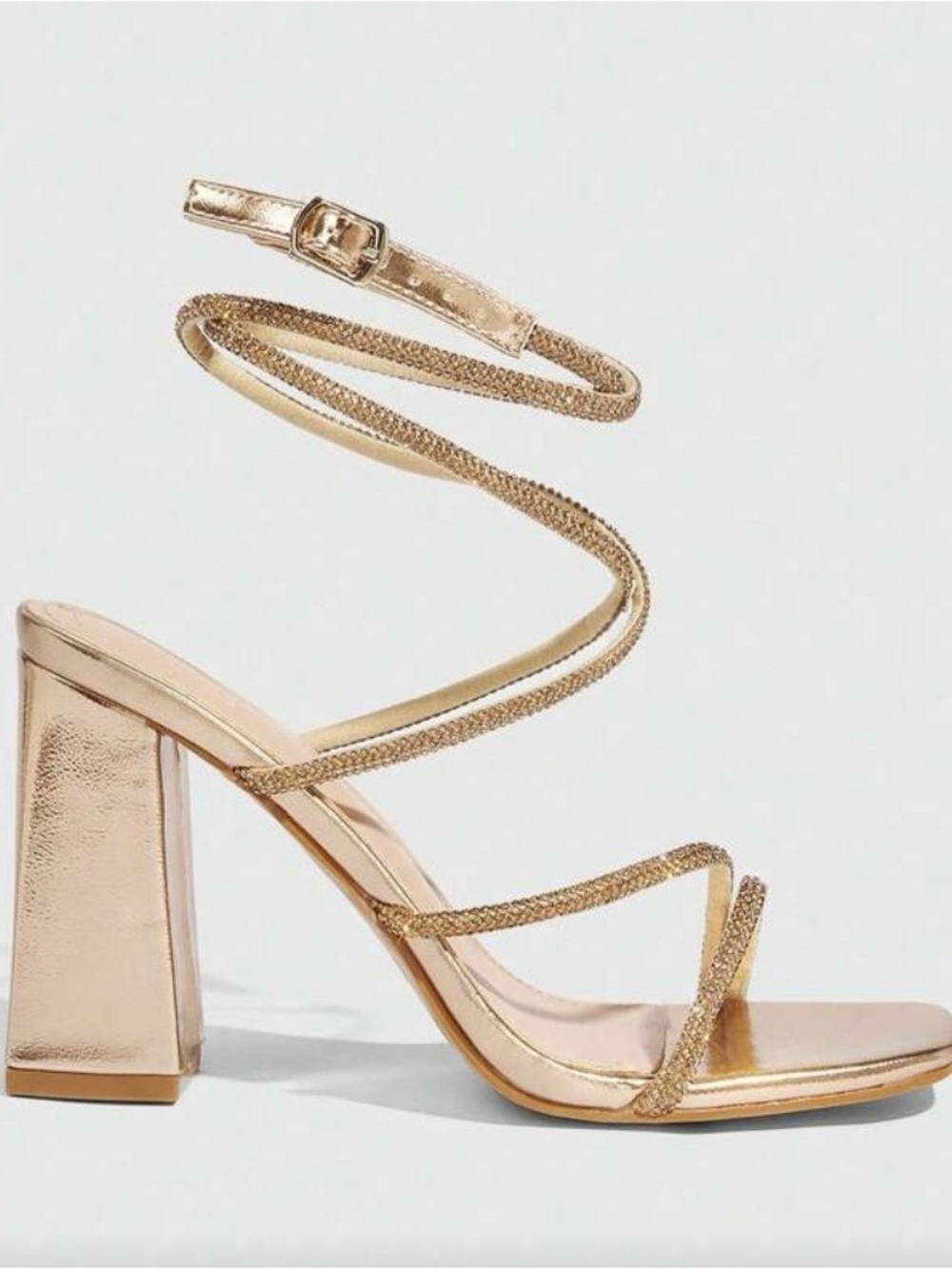 SHEIN Metallic Gold Spiral Wrap Block Heel Sandals